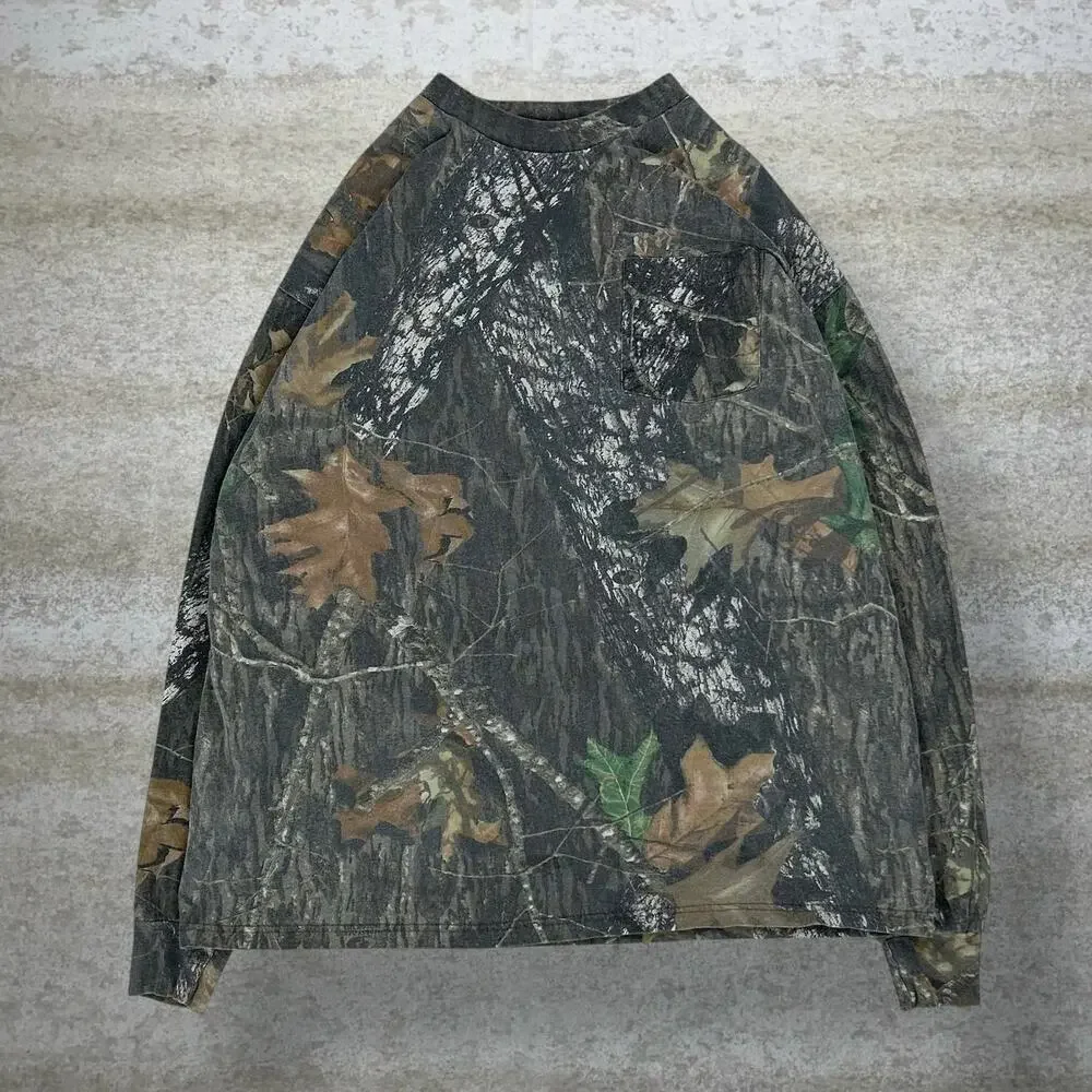 Vintage 90s Jerzees Mossy Oak Shirt Mens XL Hunting Camo Cotton Long Sleeve